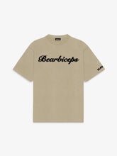 Beige t-shirt with 'Bearbiceps' text on a white background