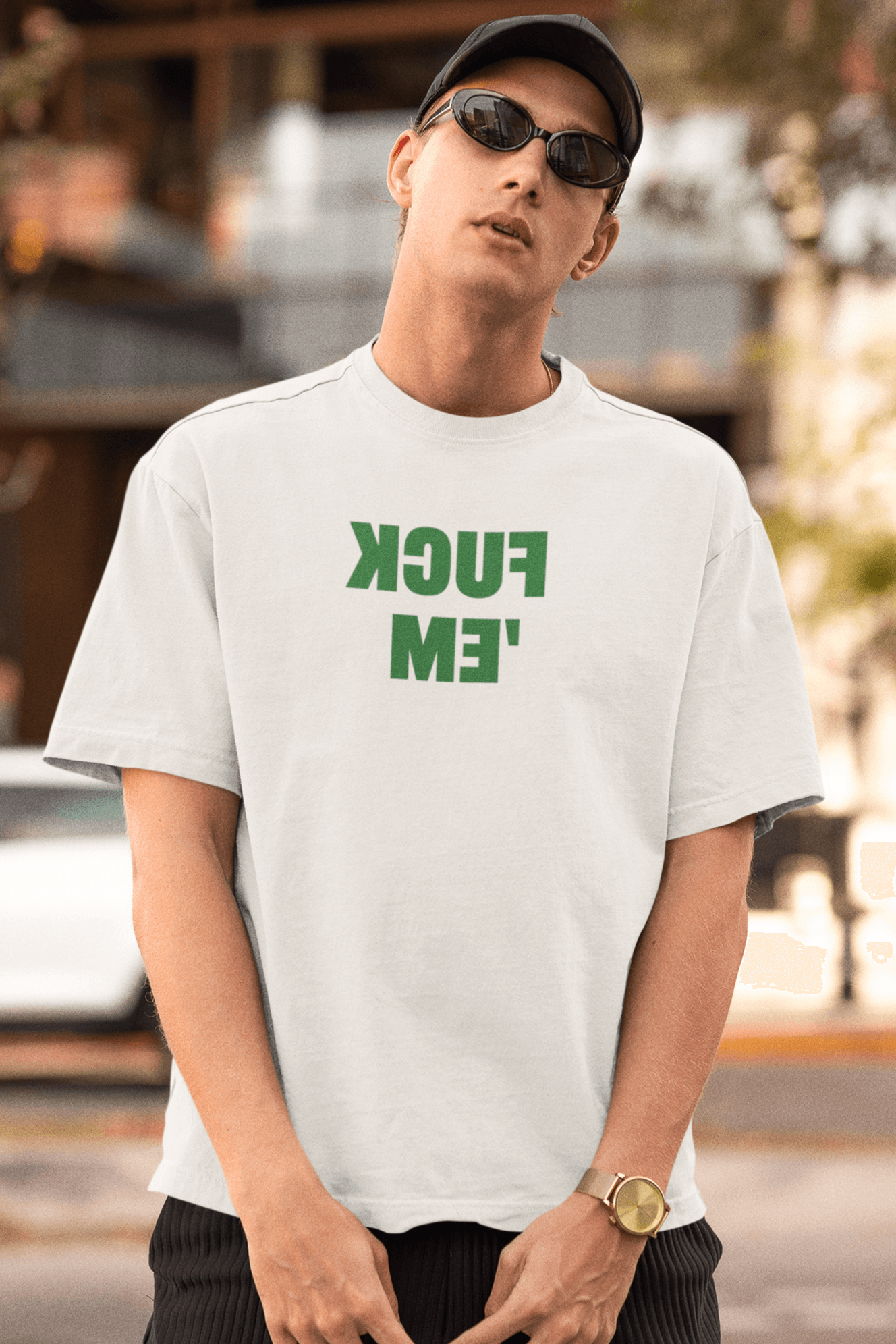 FUCK'EM White Oversized T-shirt - BearBiceps