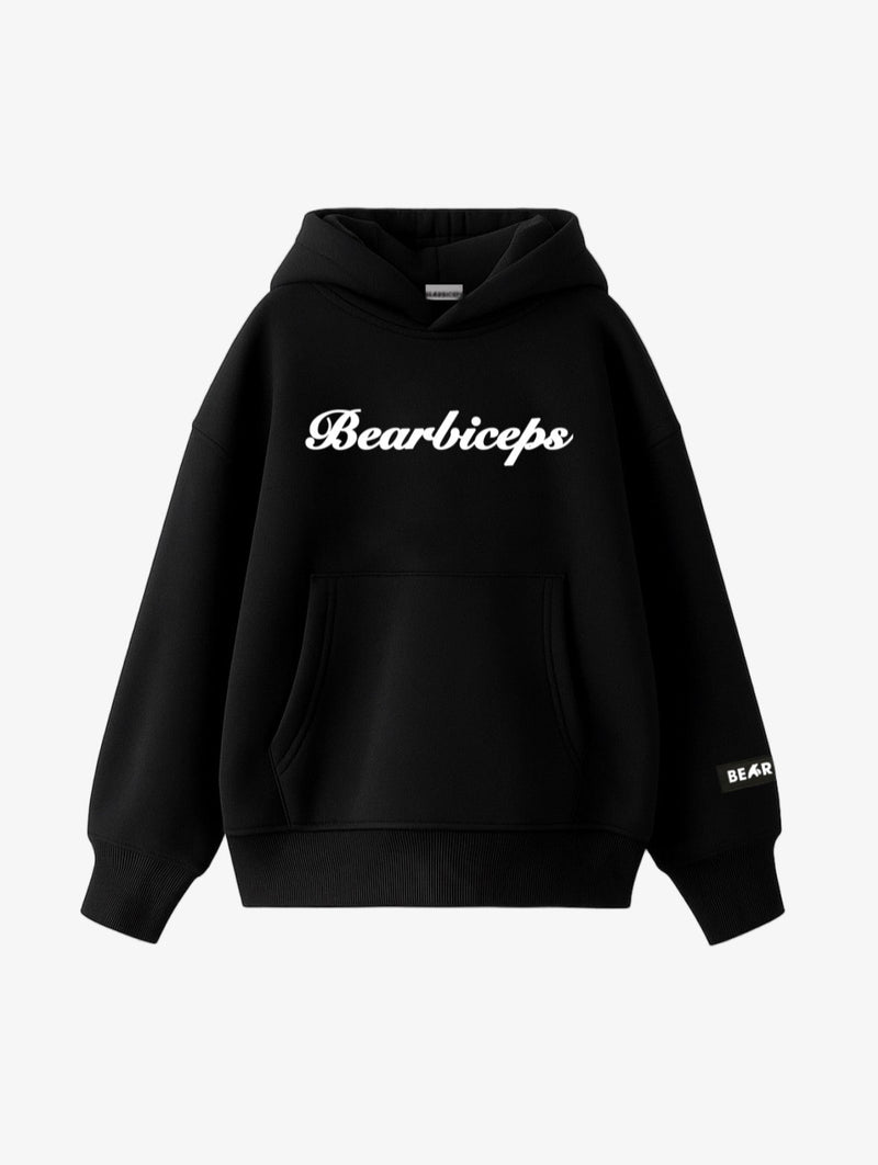 Black oversized BEARBICEPS hoodie with signature branding
