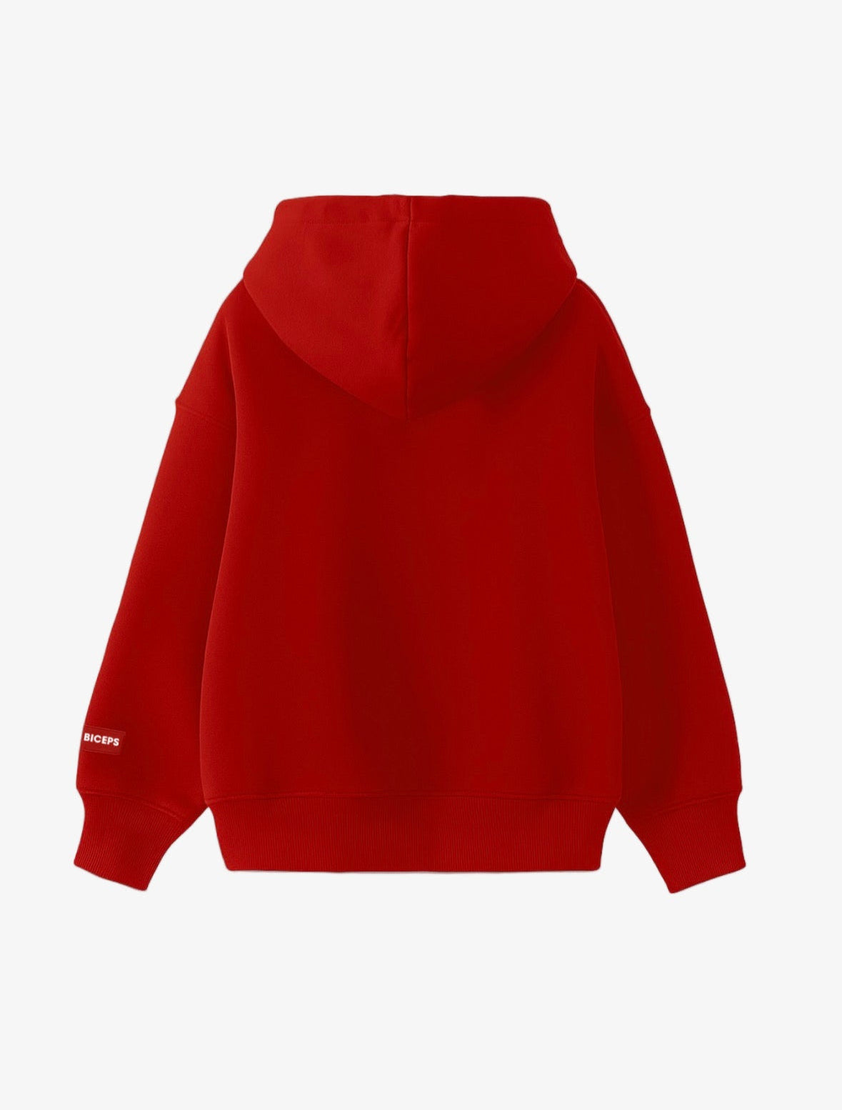 Red oversized BEARBICEPS hoodie with signature branding